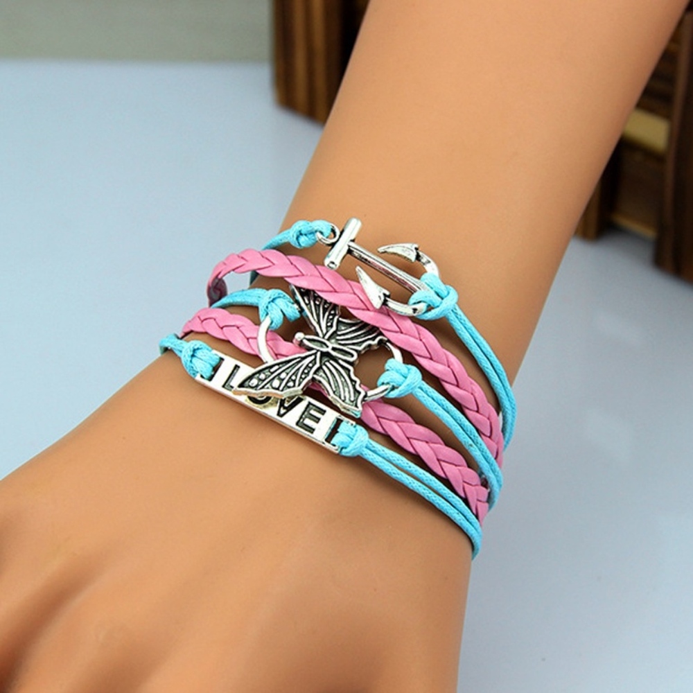 Multilayer Butterfly Anchor Love Charm Bracelet - Picture 3 of 7